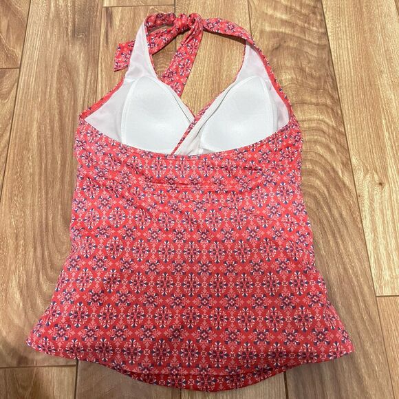 L.L. Bean UPF 50+ Pink Tankini Size 6 Reg Ruched Halter Swim Geometric Pattern - Picture 3 of 8